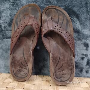 Abeo Abbie Leather Brown Flip Flop Thong Sandals Womens 8N